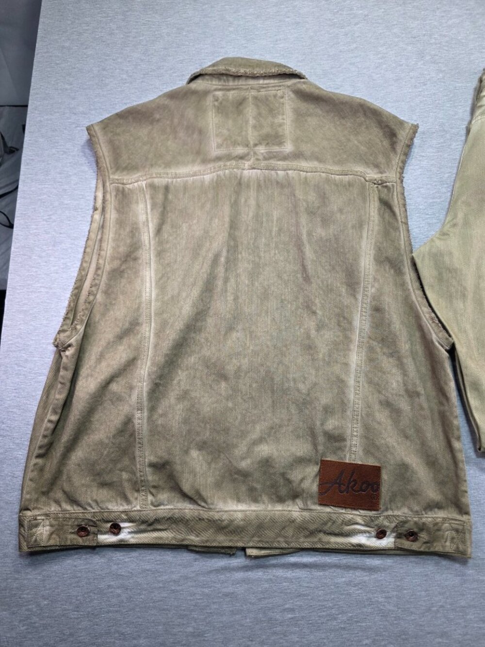 AKOO Brand Denim Vest & Jeans Set Khaki Distressed Vest 3XL / Jeans 38 - Picture 4 of 10